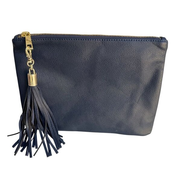 Merona Navy Blue Merona Faux Leather Detachable Tassel Gold Hardware Zip Pouch - Picture 1 of 6